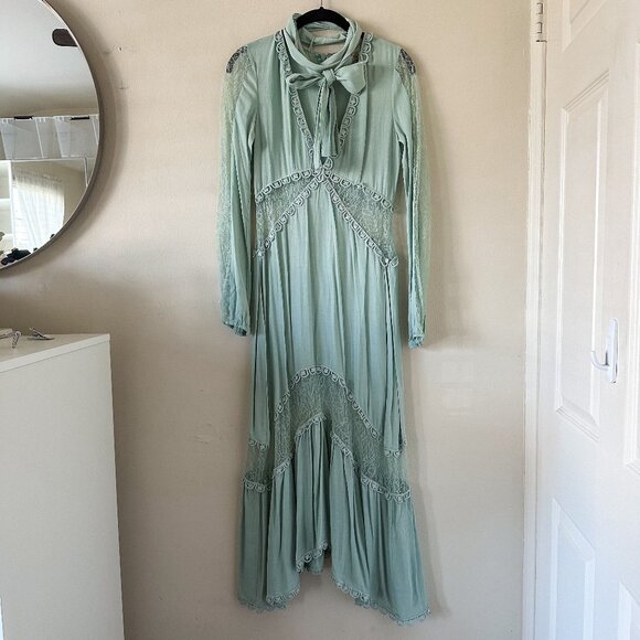 green emerald velvet dress For love & lemons ‘Rosalyn’ Maxi in Green main image 1